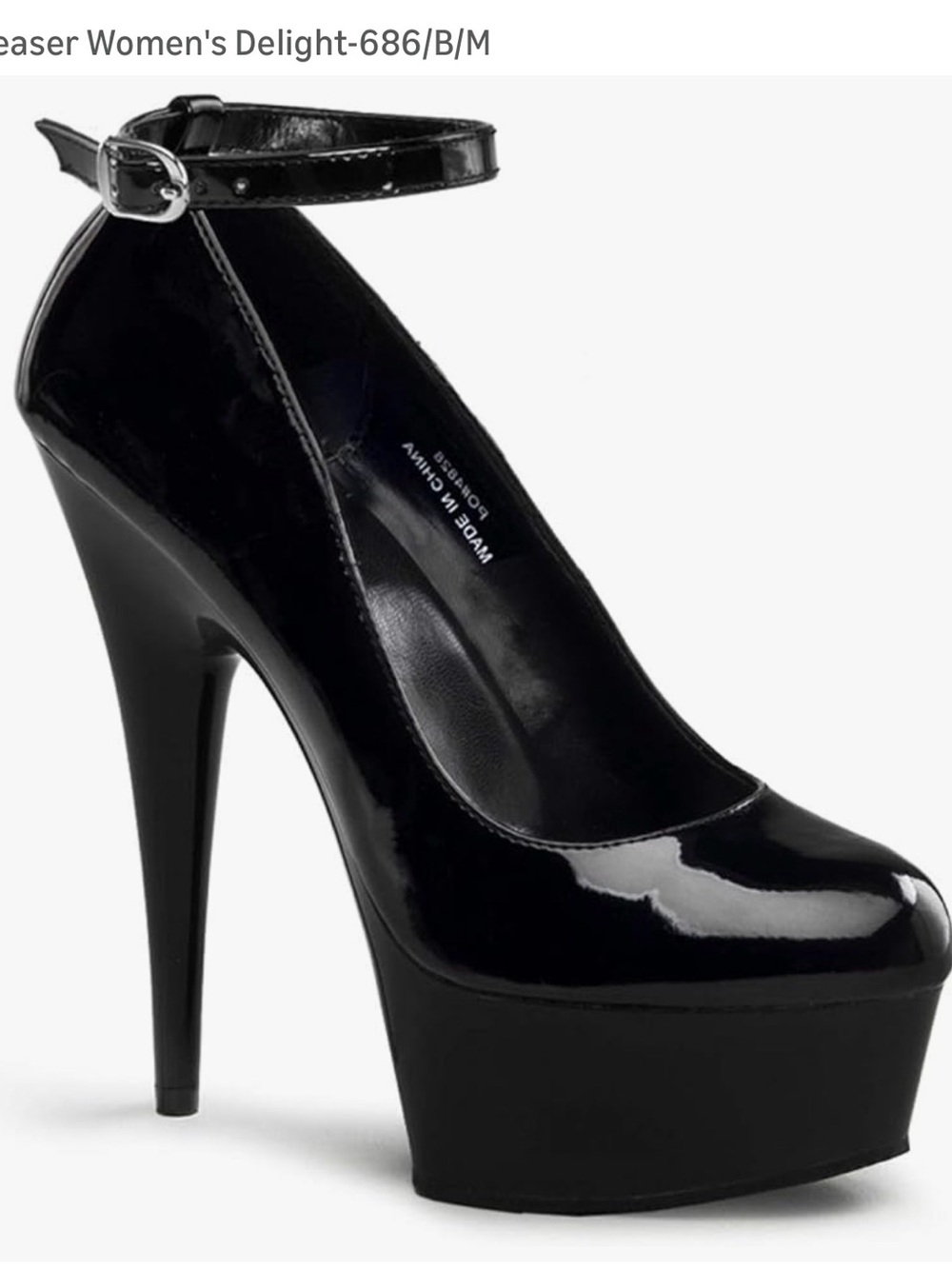 Pleaser Deelight Black Patent Platform Ankle-Strap Pumps